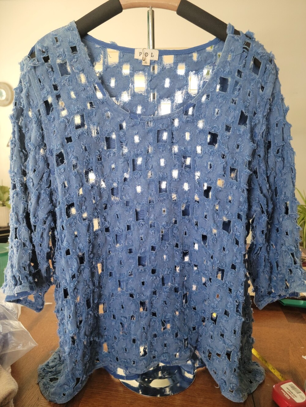 POL Blue Open-Knit Women's Top